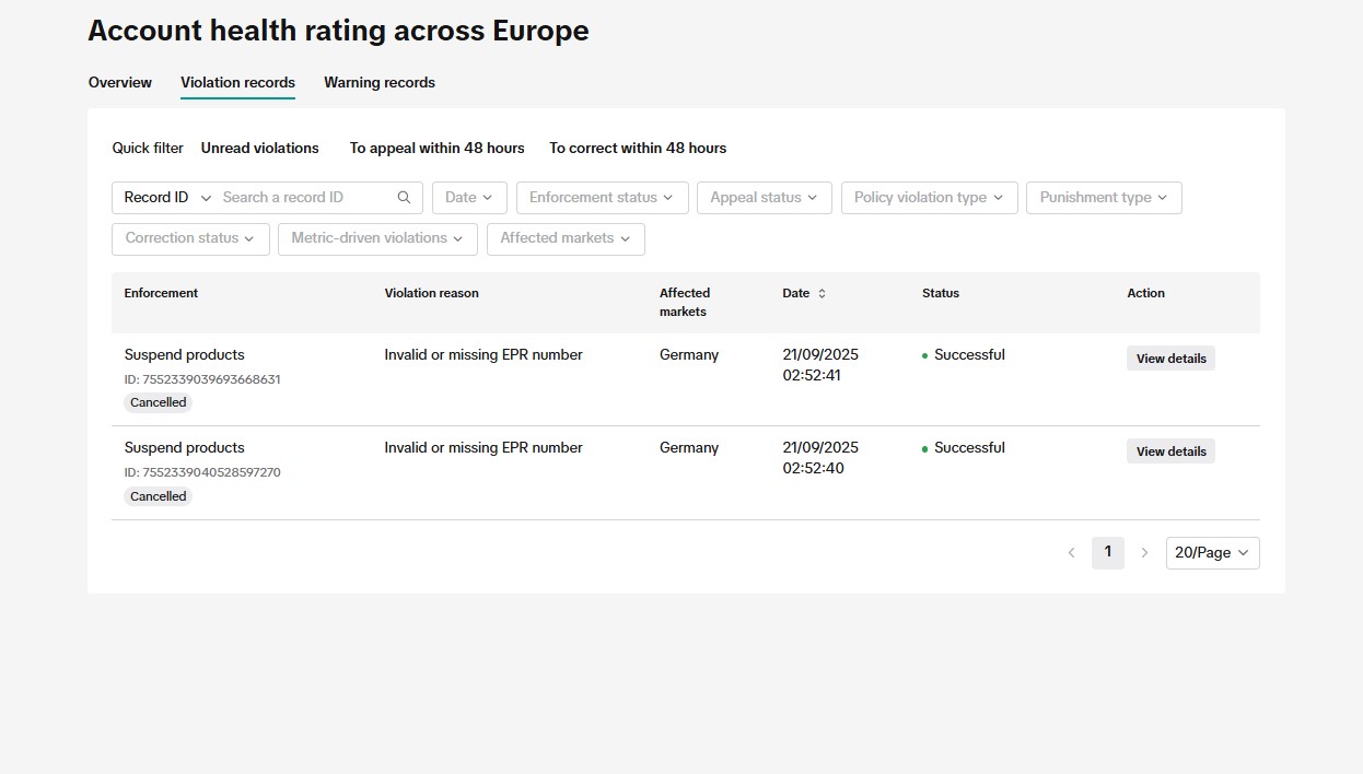 TikTok Shop Germany – Invalid/Missing EPR Number Violation Reinstatement